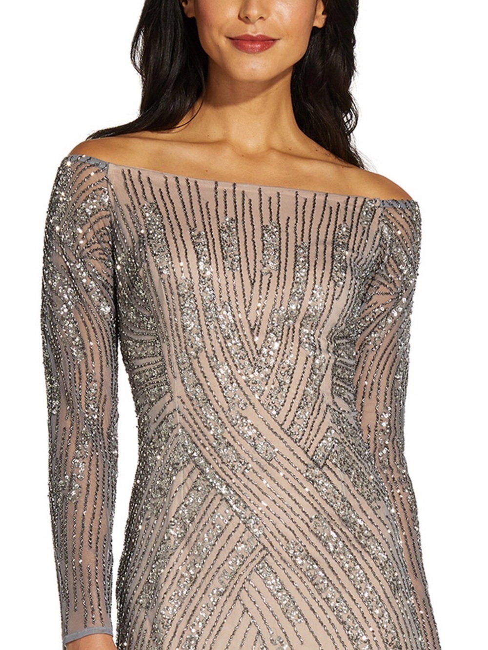 Elegant Sterling Silver Beaded Off-Shoulder Formal Gown,Size 10. Originally $300